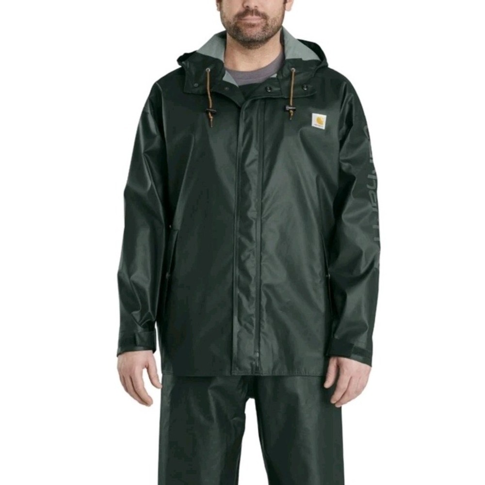 Carhartt Men Midweight Waterproof Rain Storm Coat Hooded XL Tall Green Jacket